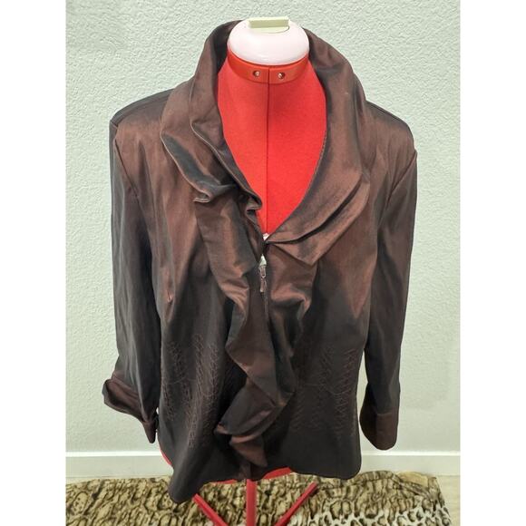 Ruffle Front Blouse Long Sleeve Bronze Button Down Secretary Career Top - Picture 1 of 6